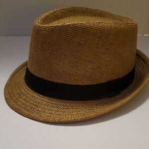 100% Paper Tan Fedora Hat with Black Band